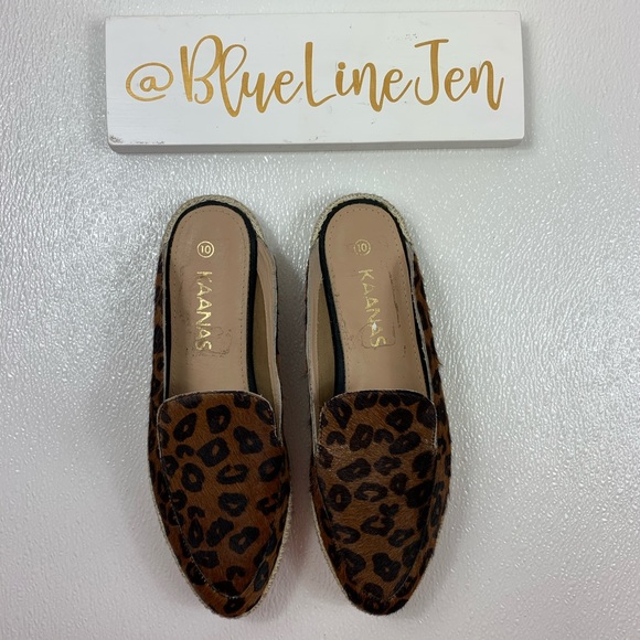 Kaanas Leopard Calf Hair Espadrille Mules NWOT - Picture 1 of 6
